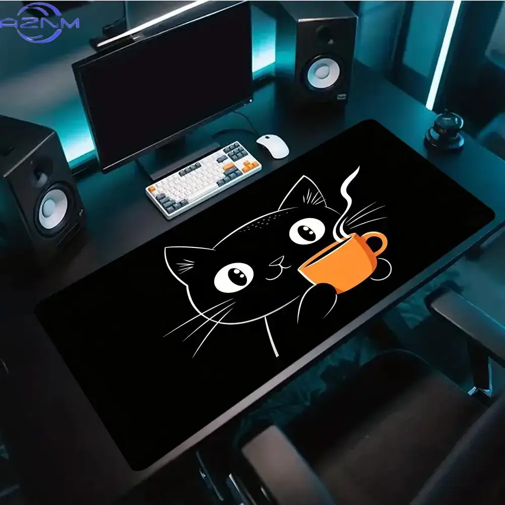 Desk Setup Pc And Laptop - 귀여운 라인 아트 고양이 그림이 그려진