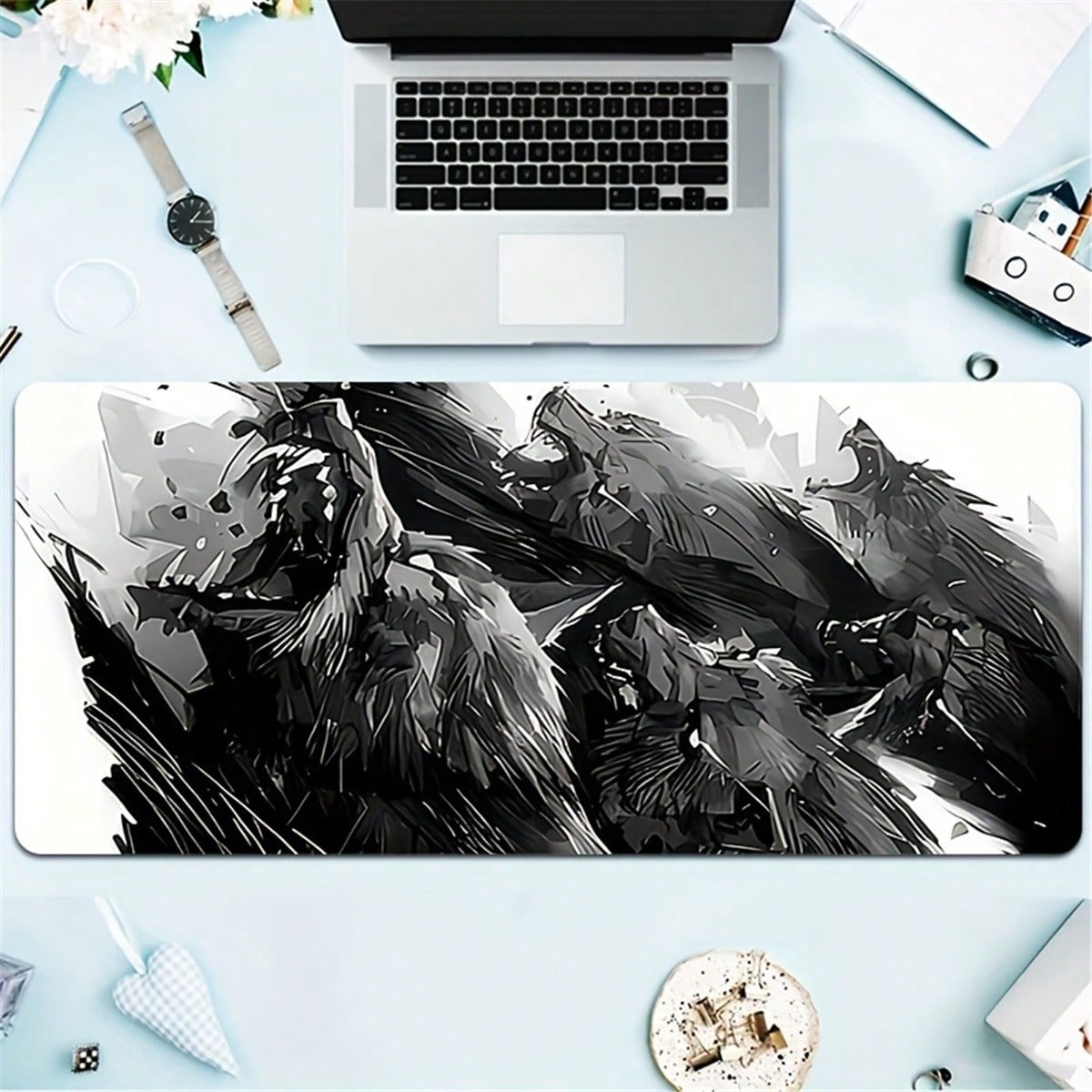 Desk Setup Pc And Laptop - PC/노트북과 호환되는 대형 울프 게이밍 데스크