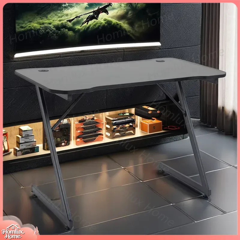 Desk Setup L Shaped - L자형 컴퓨터 책상, 나무와 금속 소재의