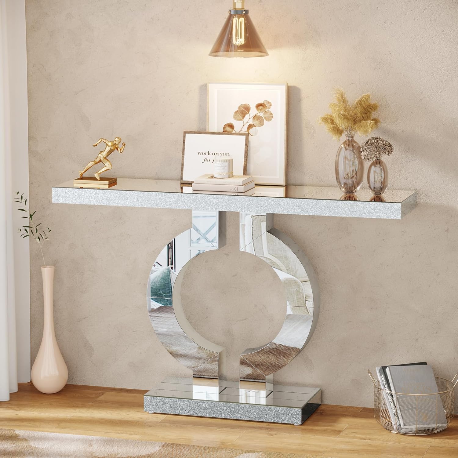Desk Setup Minimalist - Tribesigns 43.3인치(110cm) 거울 콘솔 테이블, 두꺼운