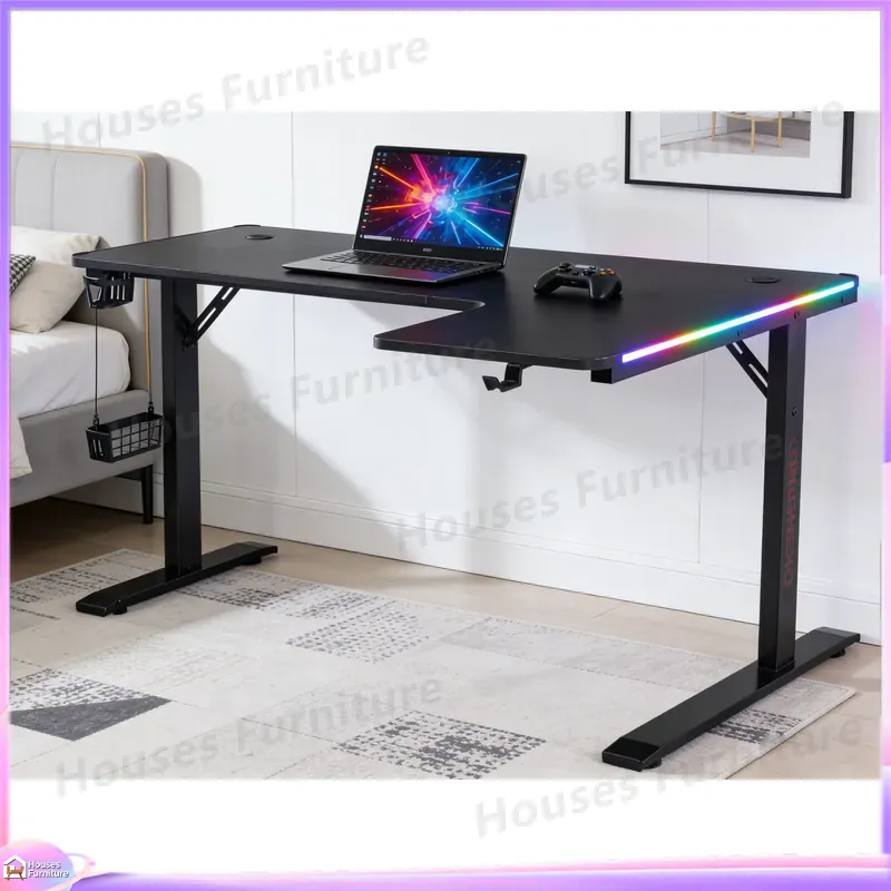 Desk Setup L Shaped - 대형 160cm 게이밍 책상 (LED 조명
