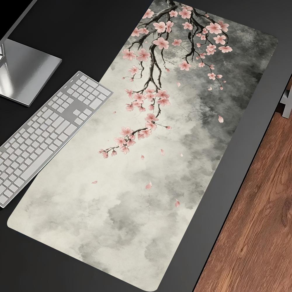 매화 잉크 아트 확장형 데스크 매트 논슬립 고무 스티치 - Desk Setup Pc And Laptop 리뷰 및 가격