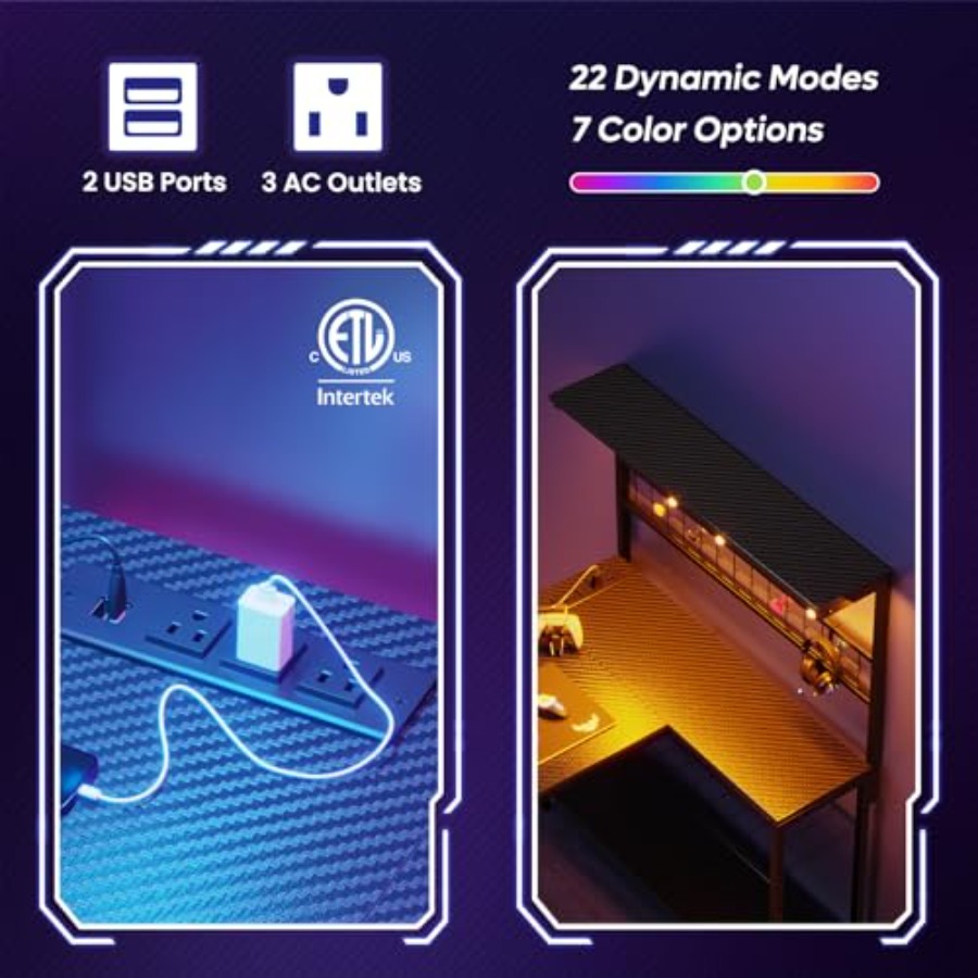 42인치 게이밍 데스크, 전원 콘센트 및 LED 조명  - Desk Setup L Shaped 리뷰 및 가격